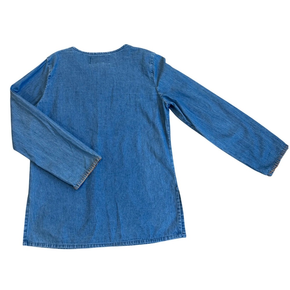 Tantrums Womens Medium Blue‎ Denim Embroidered Floral Boho Tunic Top Cotton M - Picture 13 of 15
